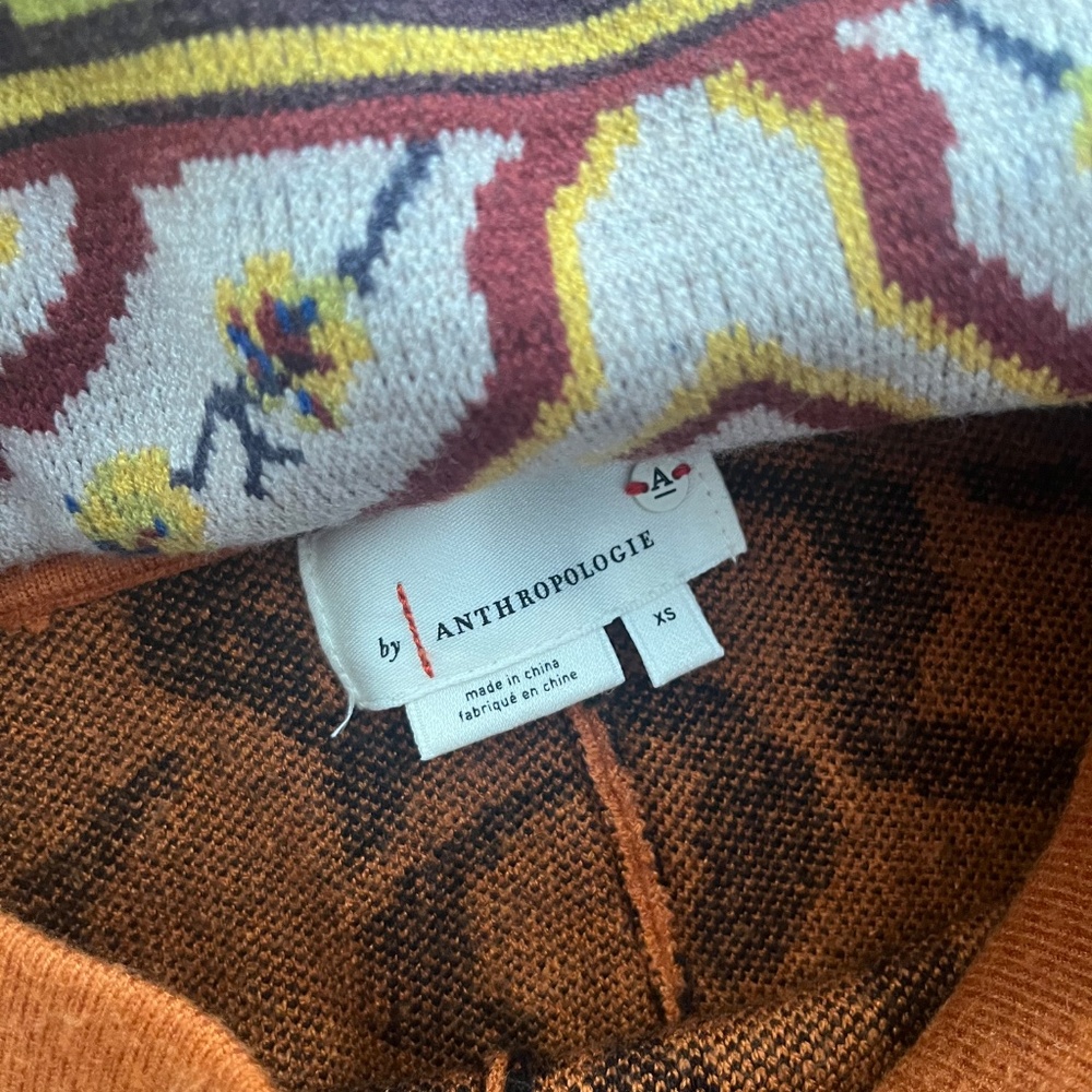 Anthropologie Sweater Set 2 piece Mod Print tribal orange cream XS - Picture 5 of 10